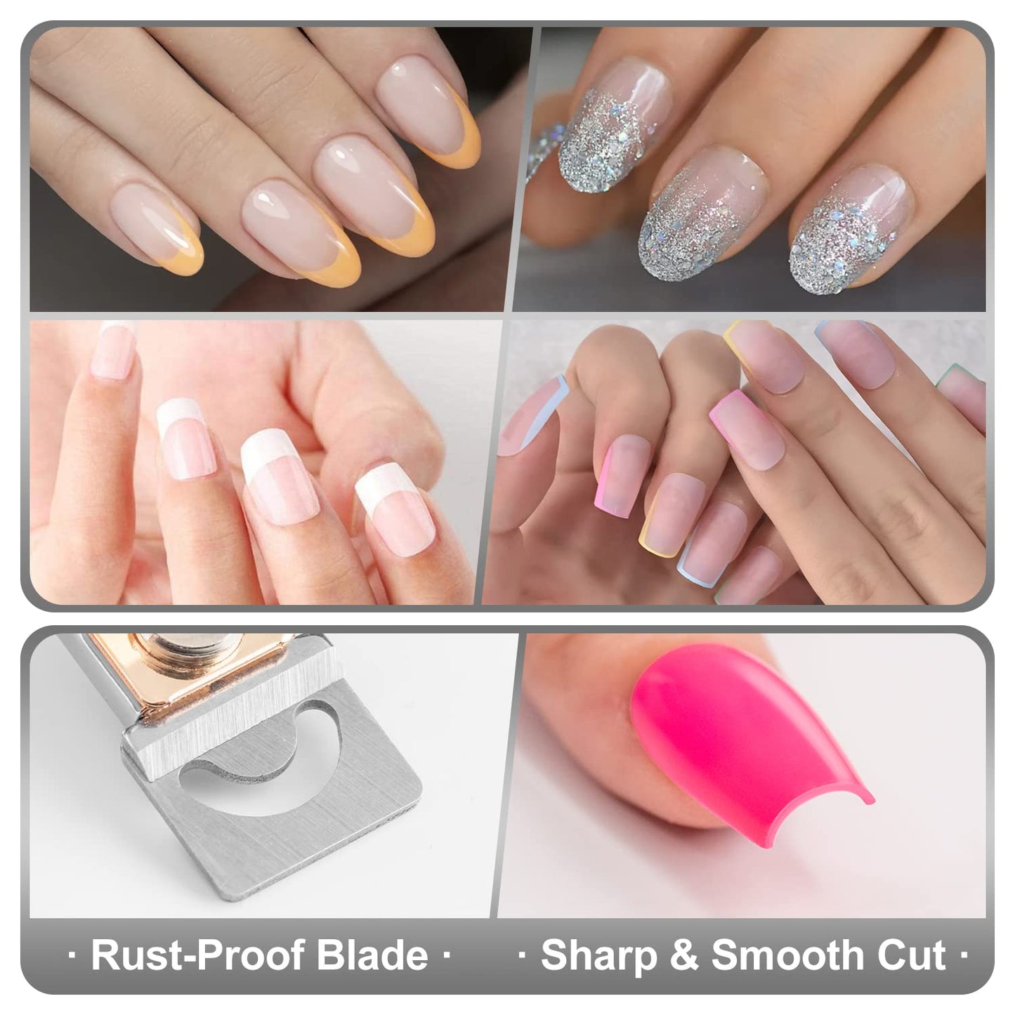 Nail Clippers for Acrylic Nails, Silver Premium Stainless Steel Fake False Acrylic Nail Cutter, Sharp Blade Nail Manicure Nail Tips Clipper for Salon Home DIY Nail Art Beauty Design by GA&EN