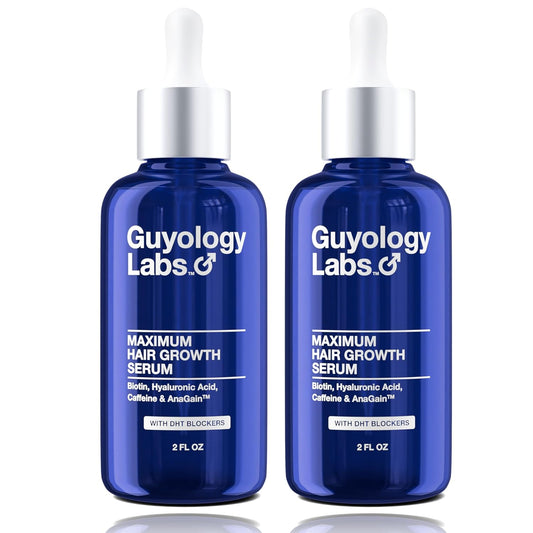 2 x Biotin Hair Growth Serum for Men, Women & All Types of Hair - DHT Blocker & Scalp Serum - Biotin and Hyaluronic Acid - Anti Thinning Hair - Hair Regrowth - Made in USA - Guyology Labs
