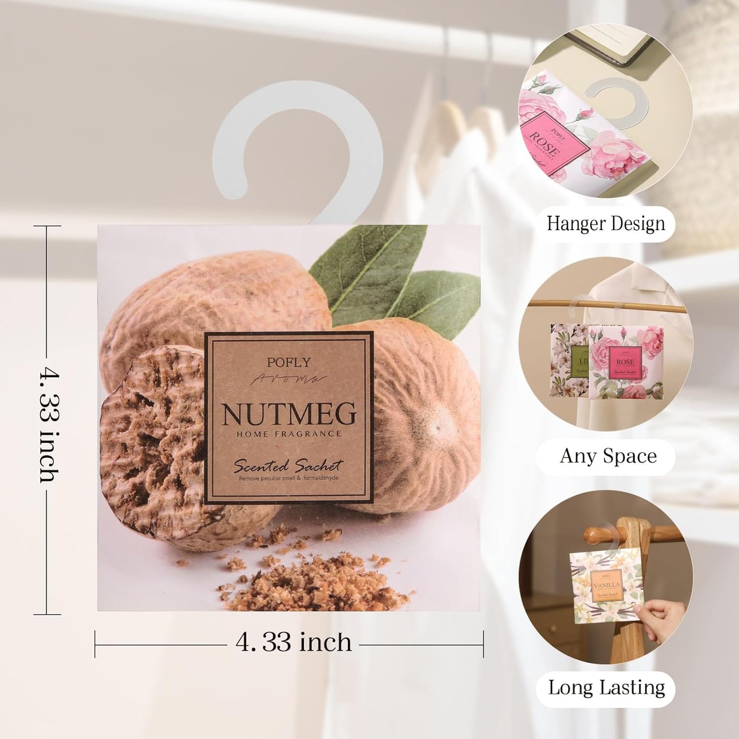 12 Packs Nutmeg Scented Sachets – Long-Lasting Air Freshener & Closet Deodorizer for Drawers, Closets, Cars & Wardrobes