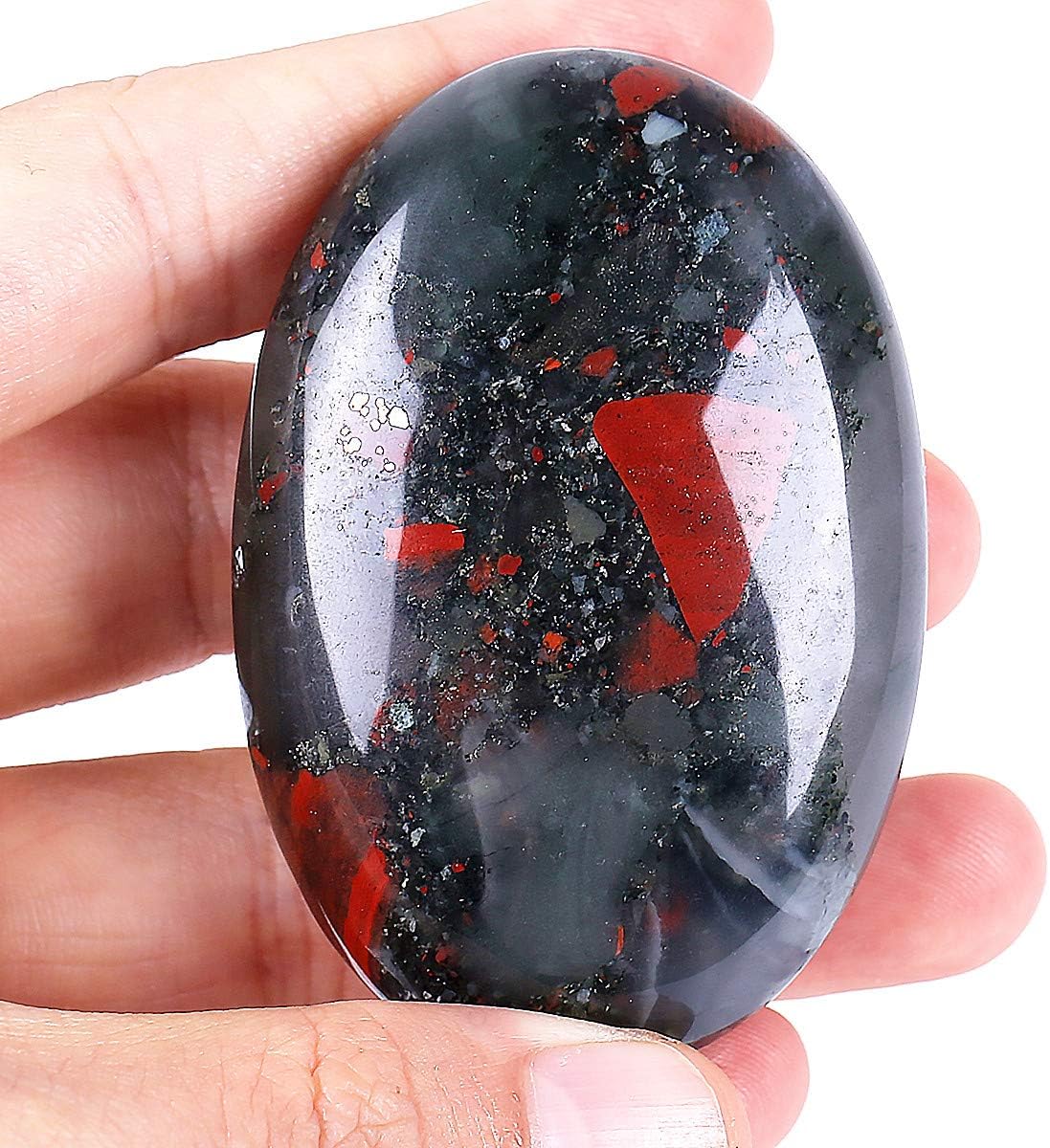 Natural Africa Bloodstone Oval Polished Worry Stones, Healing Crystal Indoor Fountain Stones Massage Energy Anxiety Relief Items
