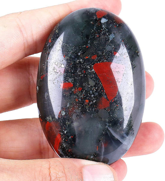 Natural Africa Bloodstone Oval Polished Worry Stones, Healing Crystal Indoor Fountain Stones Massage Energy Anxiety Relief Items