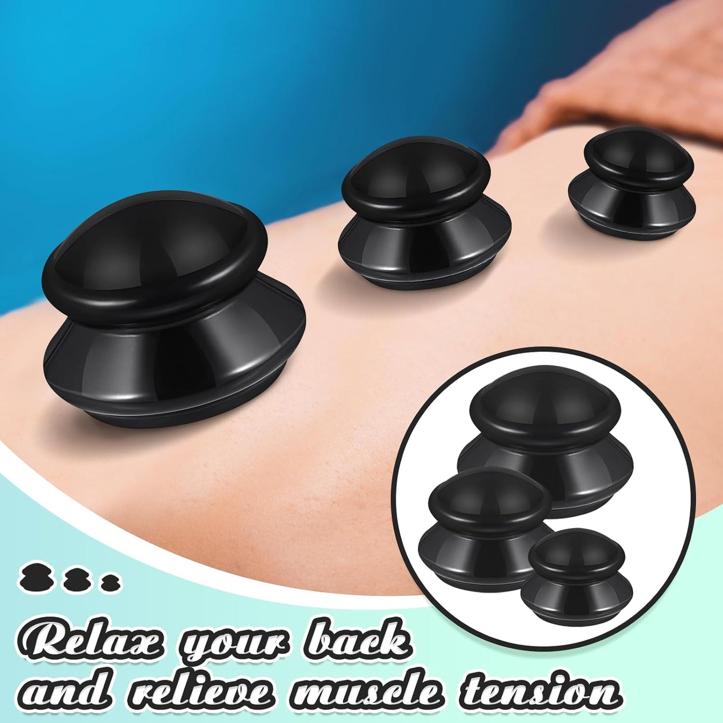 TrelaCo 6 Pcs Cupping Kit for Massage Therapy 3 Sizes Silicone Cupping Set Chinese Massage Therapy for Studio Household Cellulite Joint Pain Muscle Pain(Black)