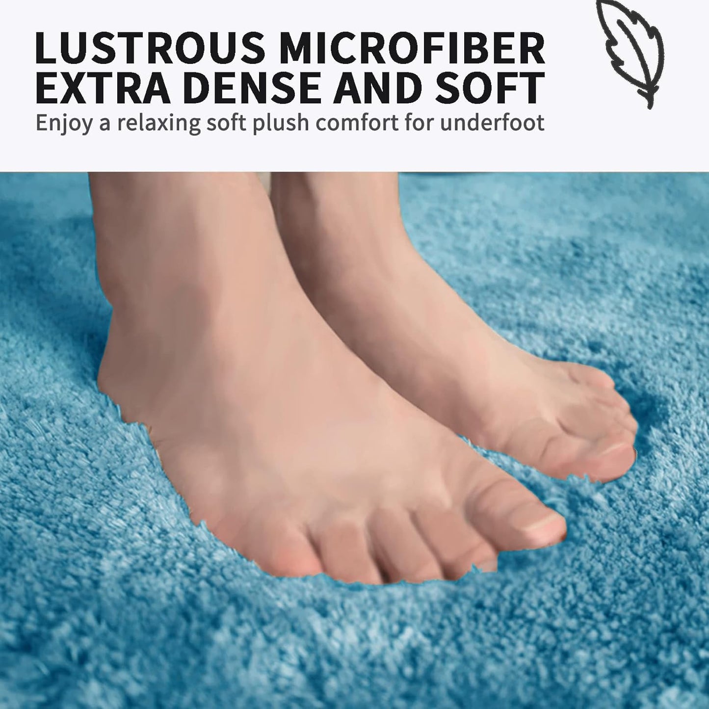 FIFU Bathroom Rugs 17" W x 24" L, Bath Mat for Bathroom, Bedroom, Laundry Room & Kitchen, Non-Slip Rubber Latex Backing, Extra Soft and Absorbent Microfiber Carpet, Machine Washable Rug, Sky Blue