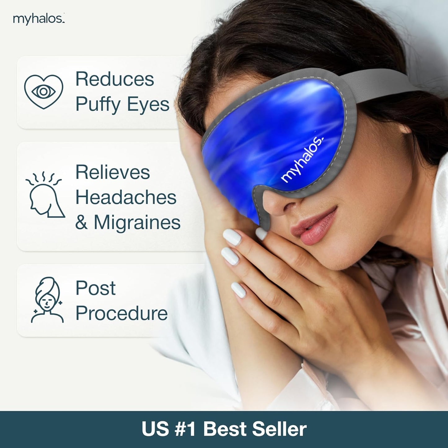 MyHalos® Gel Eye Mask - Reusable Cold Eye Mask with Adjustable Straps- Our Soothing Eye Gel Mask Helps Puffy Eyes, Dark Circles and Hangovers - Our Eye Ice Pack Also Relieves Sinus Pain & Headaches