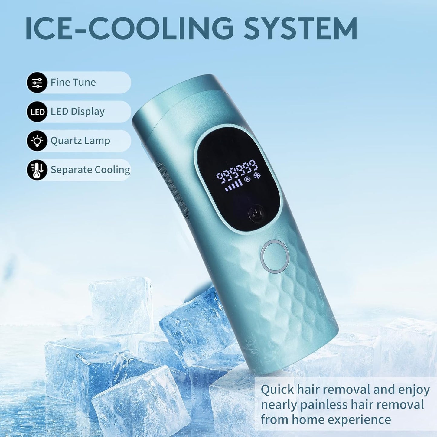 Laser Hair Removal for Women and Men - Permanent Painless Ice Cooling IPL Device Remover Machine with Shaver, Goggles, 999,999 Flashes for Body and Face, Corded