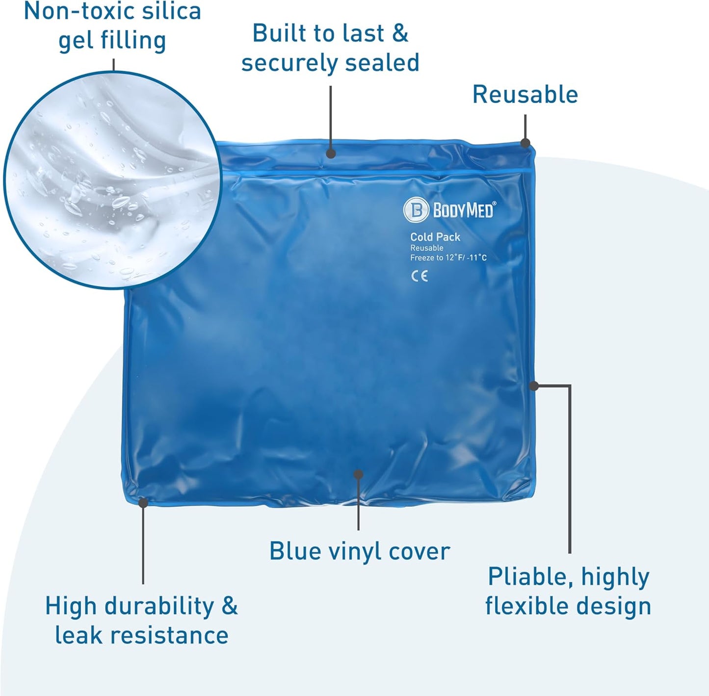 BodyMed Reusable Vinyl Ice Pack for Knee, Arm, Elbow, Shoulder, Back - Professional Grade Cold Therapy for Injuries, Aches, Swelling, Bruises, Sprains - 14 in. x 12 in. (Standard)