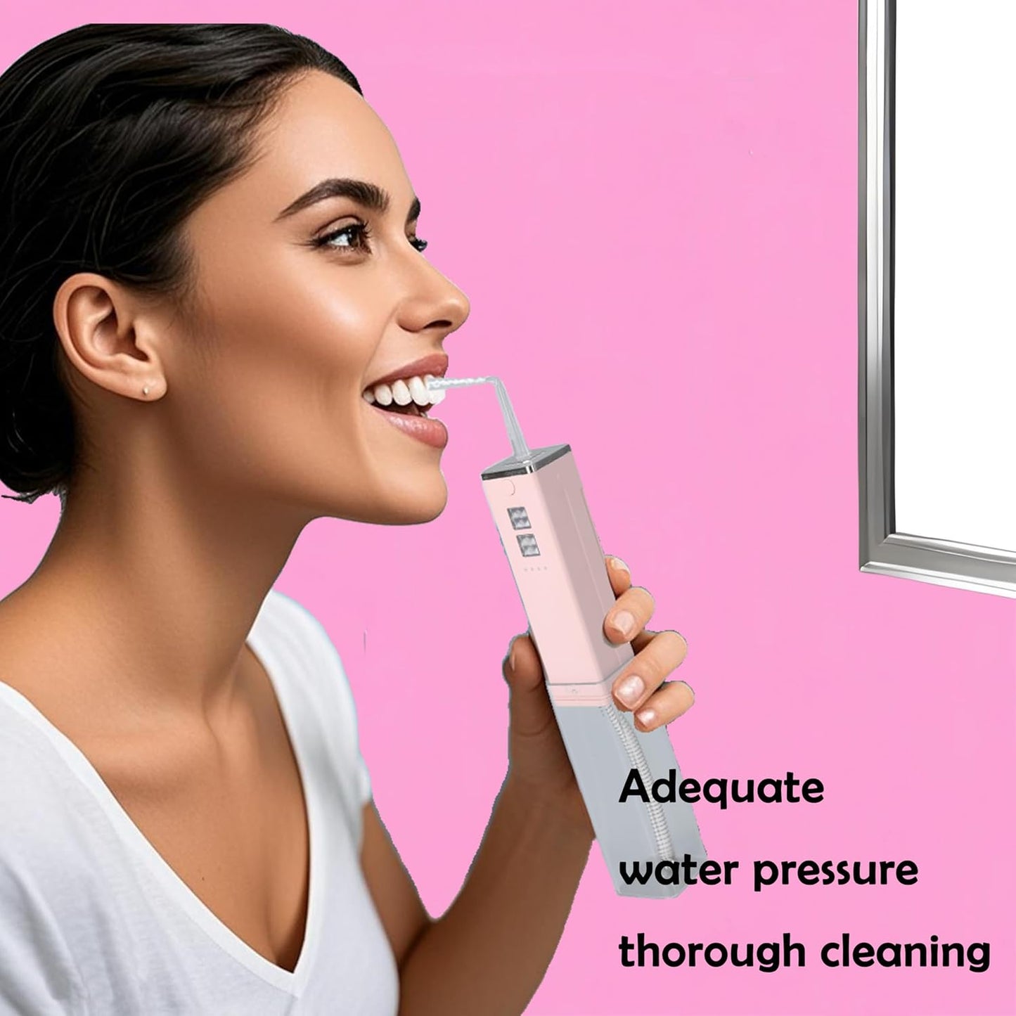 Cordless Water Flosser & Toothbrush Combo. Portable Dental Oral Irrigator with 4 Nozzles, 2 Spray Brushes, Travel Case.1400 PPM, 4 Modes, IPX7 Waterproof.2 in 1 Cleaning Kit.Pink.