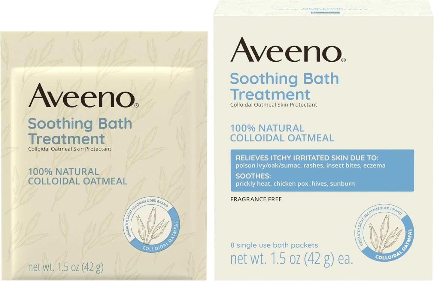 Aveeno Fragrance-Free Soothing Bath Treatment & Soak for Soothing Relief, 100% Natural Colloidal Oatmeal, Relieves Itchy, Irritated Skin Due to Eczema, 8 Single-Use Bath Packets