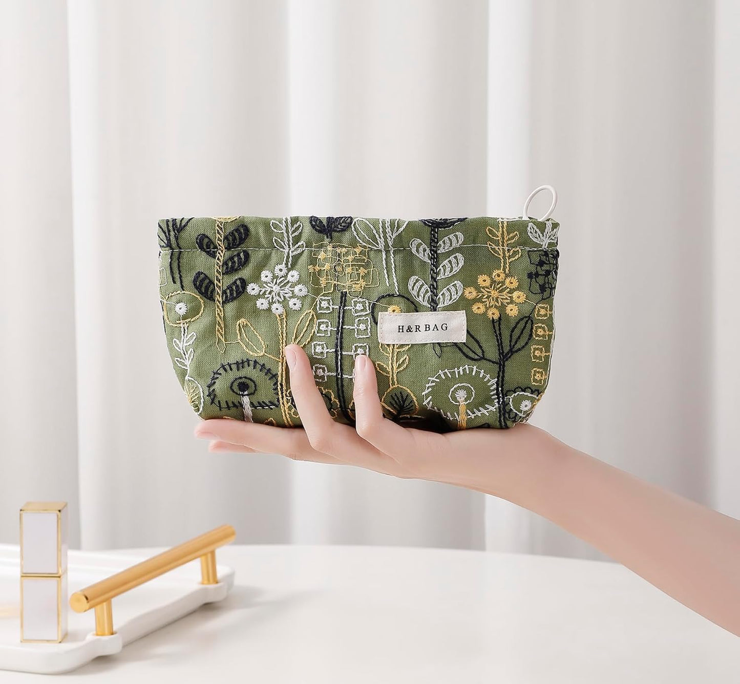 2 Pcs Makeup Bags, Large Cosmetic Bag Travel Toiletry Bag Organizer for Women, Embroidery Craft,Makeup Bag Small Cosmetic Pouch Purse with Zipper Gifts for Girls Teen