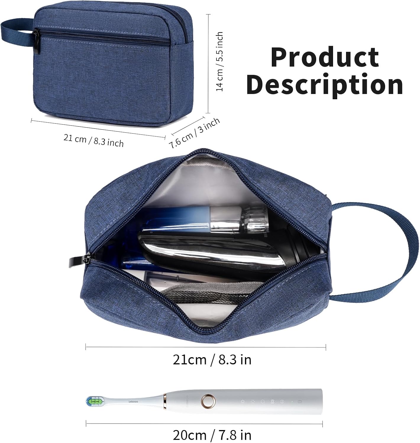 Travel Toiletry Bag, Hanging Water-Resistant Organizer for Men & Women, Ideal for Makeup, Shaving Kit, Gym Essentials & Travel Accessories (Blue)