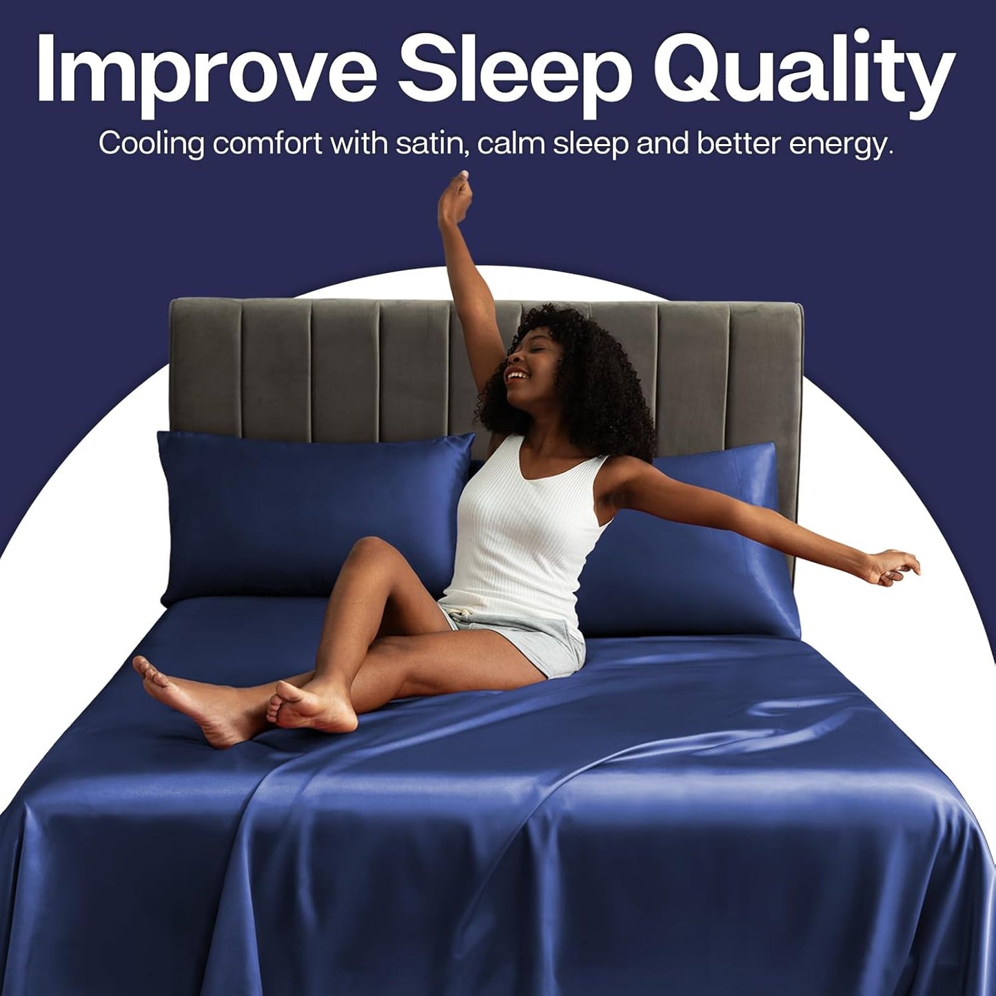 MR&HM Satin Pillowcase for Hair and Skin, Silk Satin Pillowcase 2 Pack, King Size Pillow Cases Set of 2, Silky Pillow Cover with Envelope Closure (20x40, Navy Blue)