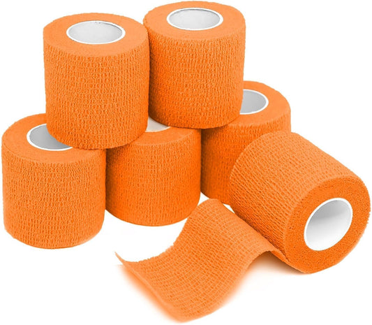 FriCARE Self Adhesive Bandage Wrap, Medical Tape in First Aid Kit, Cohesive Bandages for Wounds Sport Vet, 2 Inches X 5 Yards 6 Rolls, Orange
