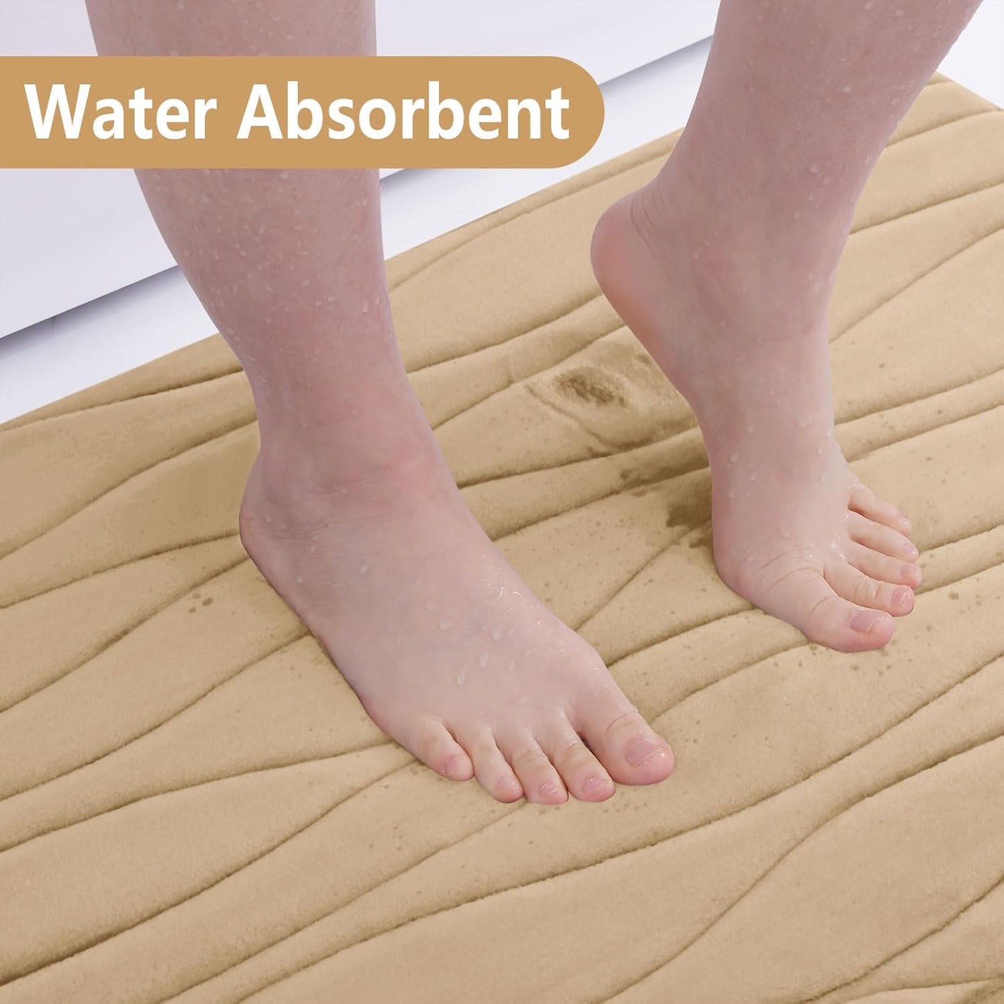 Buganda Memory Foam Bathroom Rug Mat 59x17, Extra Soft and Absorbent Bath Mats, Non-Slip and Machine Washable Bath Rugs for Bathroom Floor,Tub and Shower, Beige