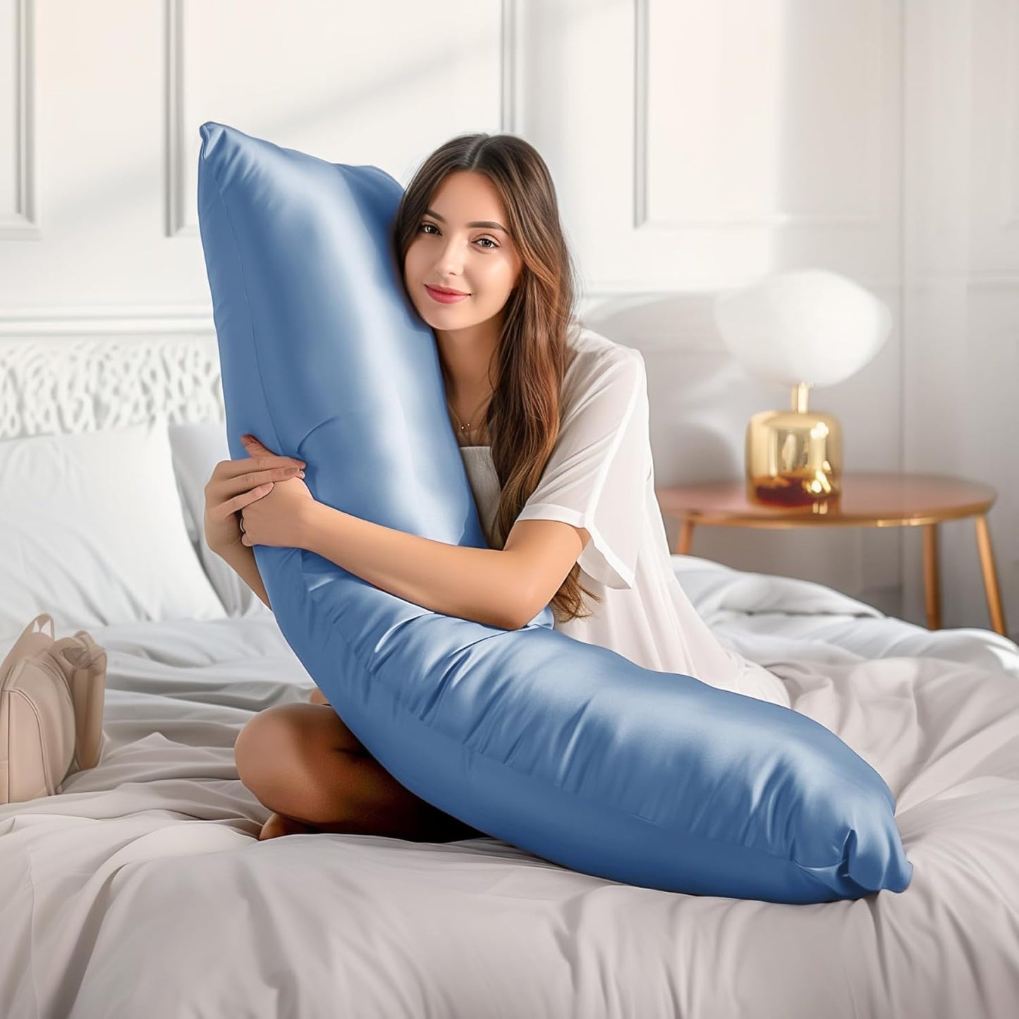 BEDELITE Satin Body Pillow Cover 2 Pack, Super Soft and Cooling Body Pillow Pillowcase for Hair and Skin, Breathable Silky Full Long Pillowcase Cover(20"x54", Airy Blue)