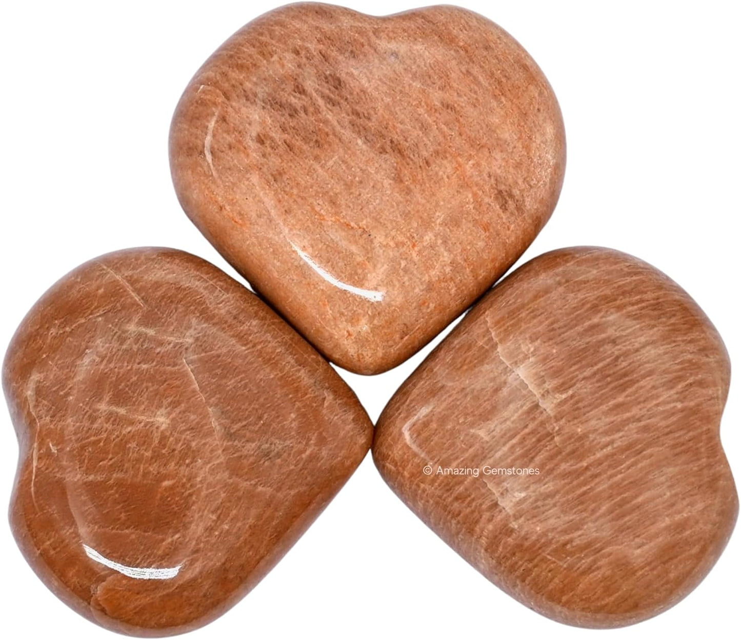 Peach Moonstone Crystal Heart Palm Stone - Pocket Massage Worry Stone for Natural Body Chakra Balancing, Reiki Healing and Crystal Grid