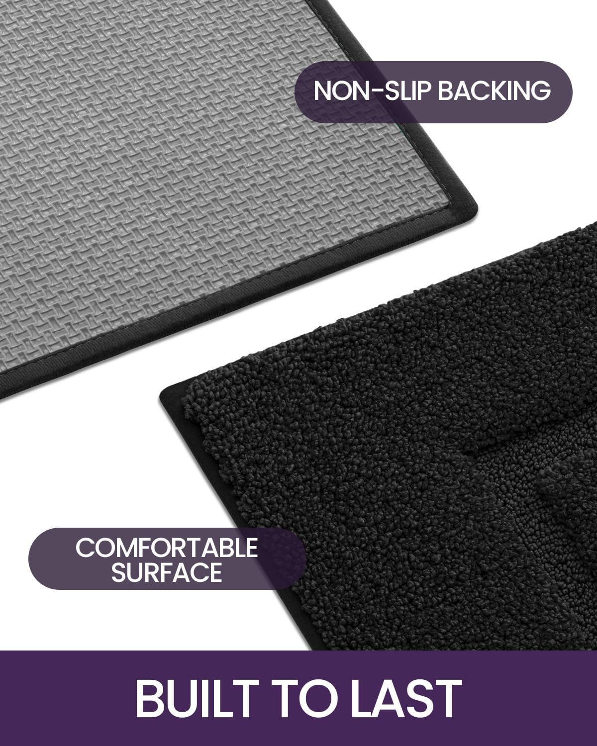 DEXI Bathroom Rugs 43x24, Washable Non Slip Bath Mat for Shower Floor, Absorbent Quick Dry Bathmat with Rubber Backing, Ultra Soft Plush Carpet for Tub, Black