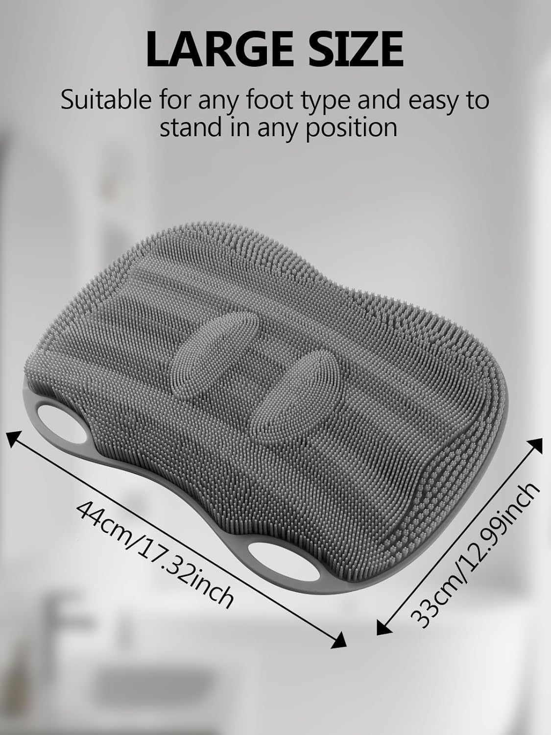 Kalolary Silicone Shower Foot Scrubber Mat, Large Foot Scrubber in Shower with Non Slip Suction Cups Foot Cleaner Brush to Clean Exfoliate and Massage Feet Without Bending Over Easy to Clean (Grey)