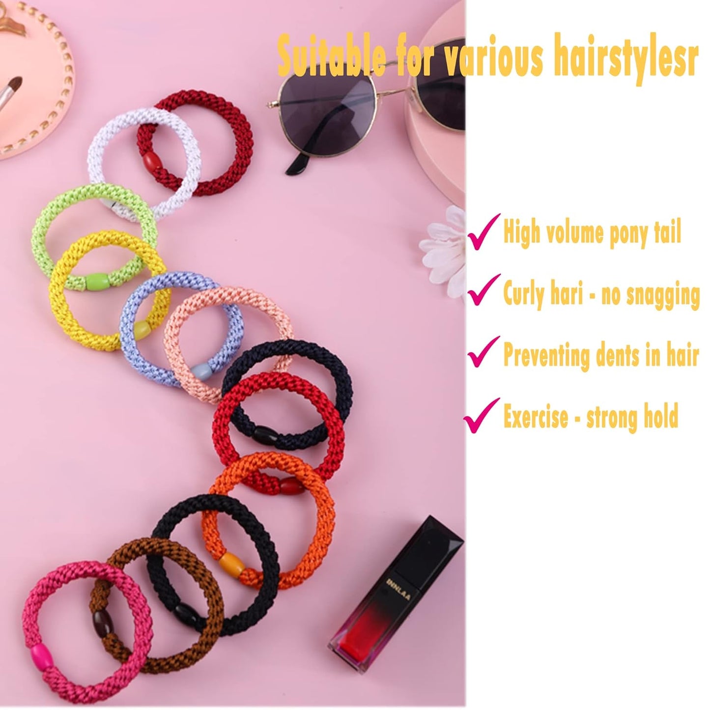 AXEN 8PCS Elastic Hair Tie for Women Girls, Cotton Bands Soft Woven Ponytail Holders for Thick Hair and Curly Hair, Christmas Green
