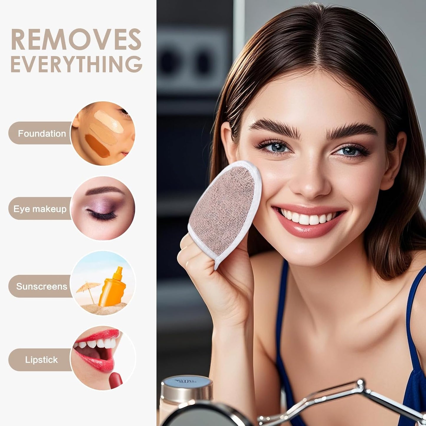 SINLAND Reusable Makeup Remover Pads For Face,Eye,Lips Microfiber Gentle Facial Cleansing Cloths for All Skin Types Friendly for Makeup Remover With Laundry Bag 5.1inchx3.93inch Pack of 6