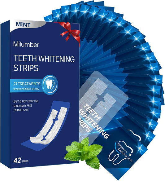 Teeth Whitening Strips for Sensitive, 42 Strips Whitener Safe Whitestrip, Deep Stains Removal Tooth Whitening, Enamel Safe Non-Slip Dry Strip Technology for Whiter Teeth, Mint