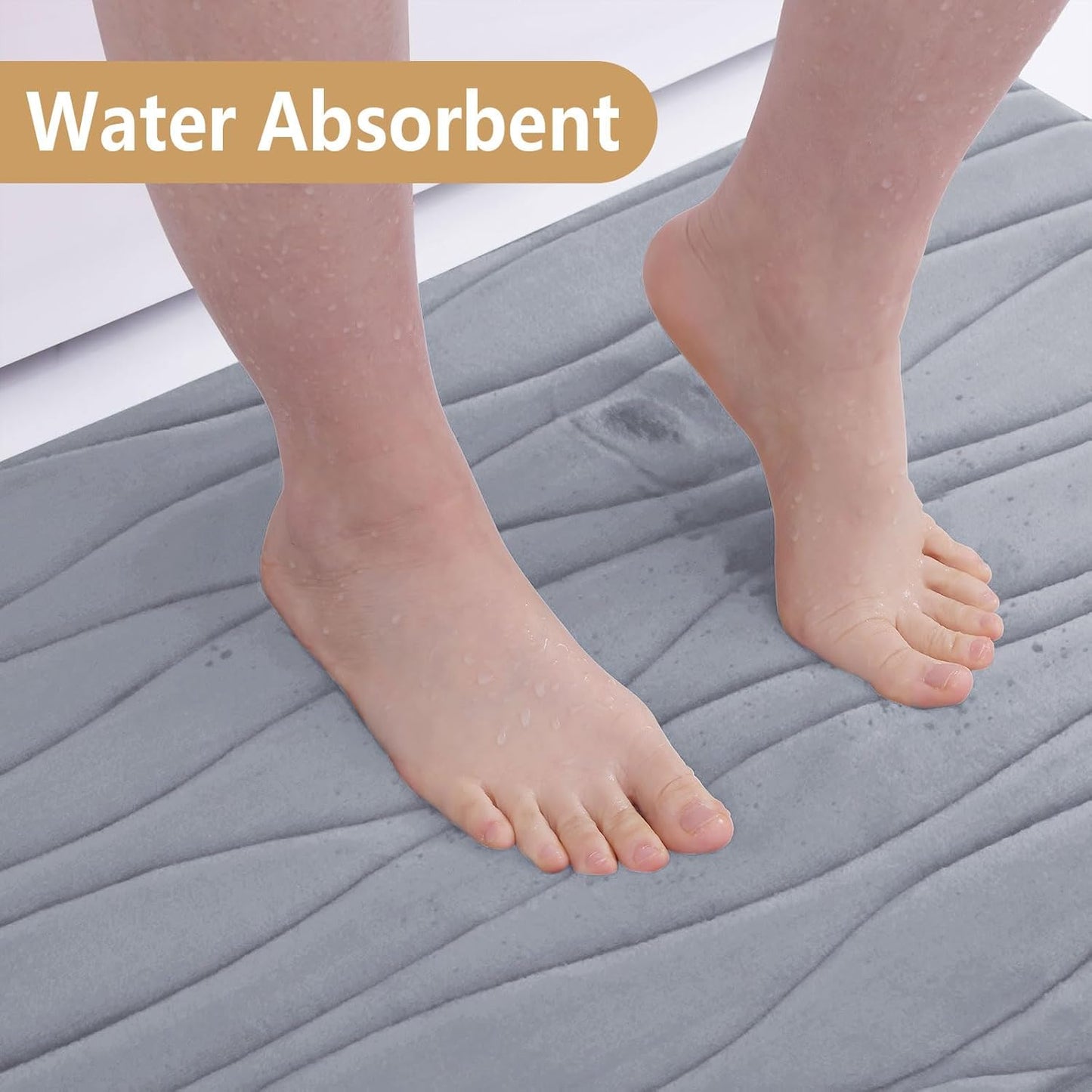 Buganda Memory Foam Bathroom Rug Mat 30x20, Extra Soft and Absorbent Bath Mats, Non-Slip and Machine Washable Bath Rugs for Bathroom Floor,Tub and Shower, Medium Grey