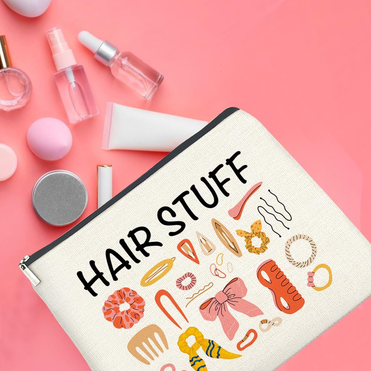 Hair Stuff Makeup Bag Gifts for Women Hair Stuff Cosmetic Bag Zipper Makeup Pouch Gifts for Friends Besties Hairstylist