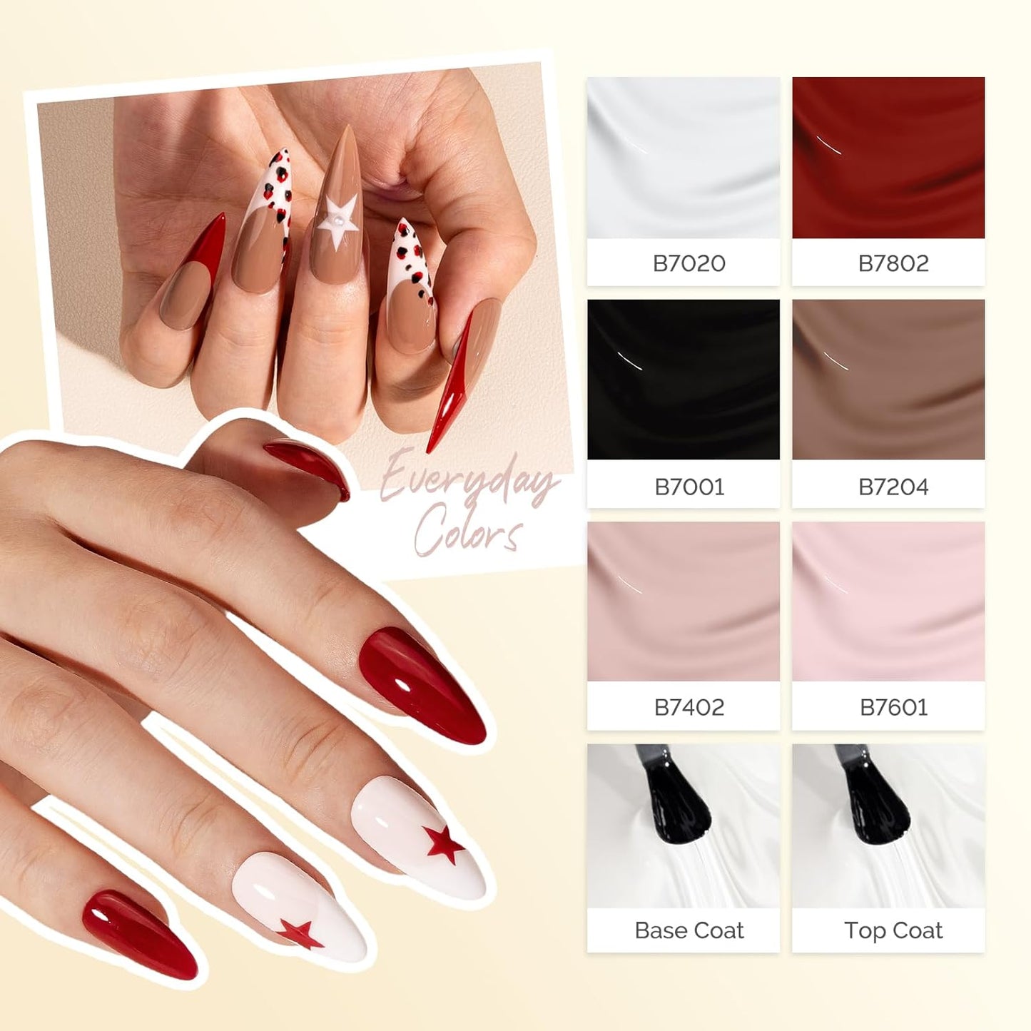 MelodySusie Plant Based Gel Nail Polish Set,Top Toat and Base Coat,Classic Basic Colors Hema Free,Soak Off UV LED Gel Polish Nail Art Manicure Salon DIY at Home 8Pcs