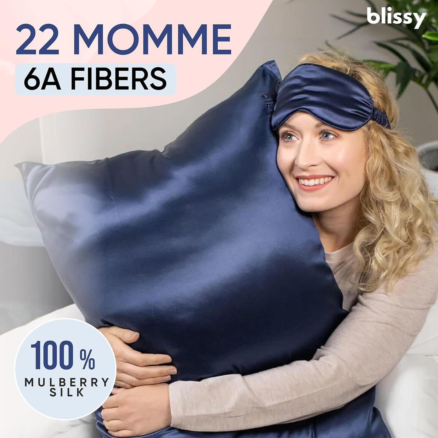 Blissy Silk Pillowcase - 100% Pure Mulberry Silk - 22 Momme 6A High-Grade Fibers - Silk Pillow Cover for Hair & Skin - Regular, Queen & King (Blue, Standard)
