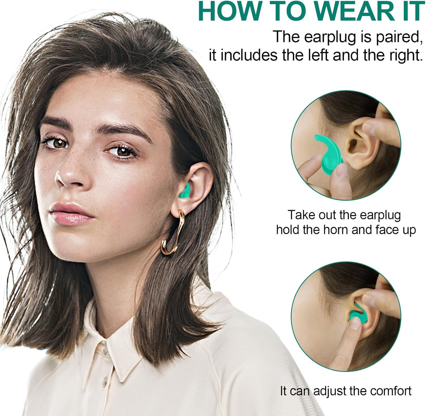 Swimming Ear Plugs for Adults,3 Pairs Waterproof Reusable Silicone Swim Earplugs for Swimming Surfing Snorkeling Showering and Water Pool,Beach,Ocean (Adults & Teens 14+)