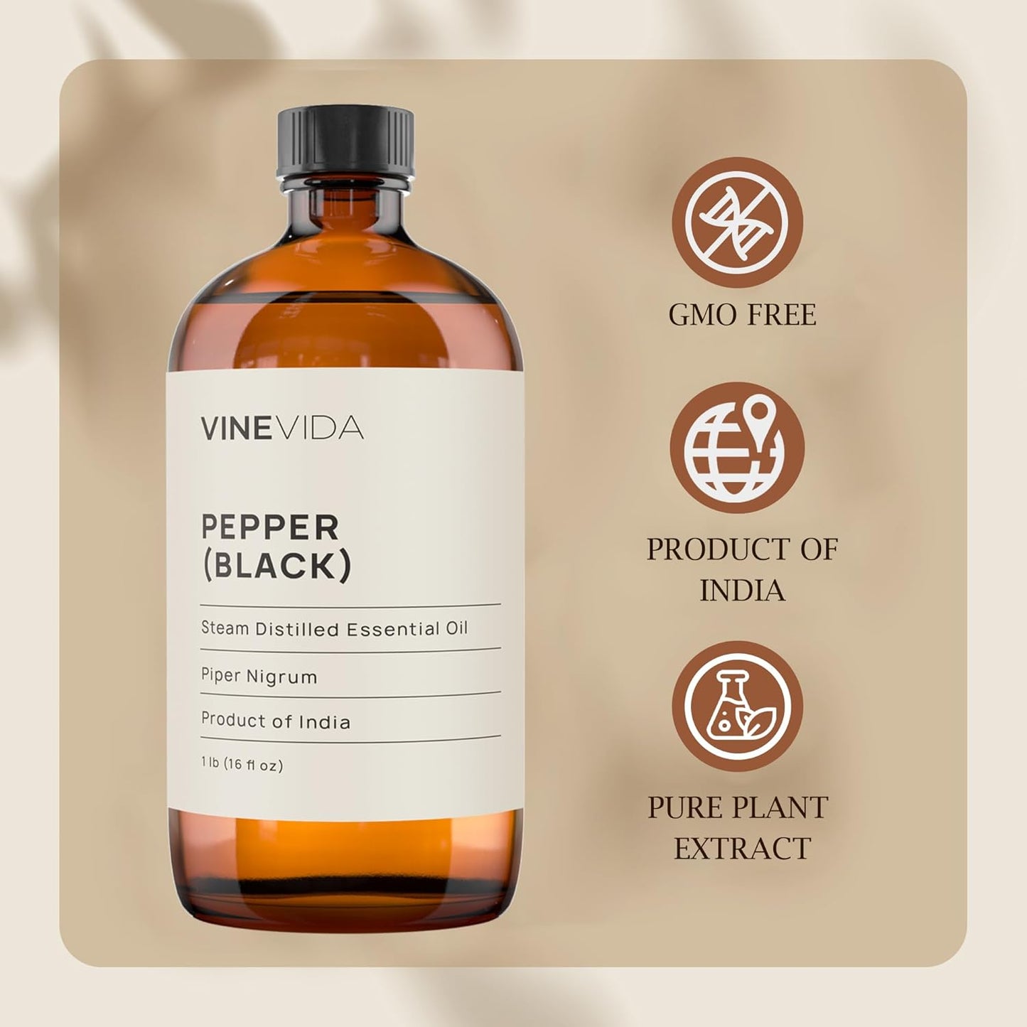 VINEVIDA Black Pepper Essential Oil 16 oz - Undiluted Oil - DIY Candle Scents - Bulk Oil for Soap Making - Safe for Skin