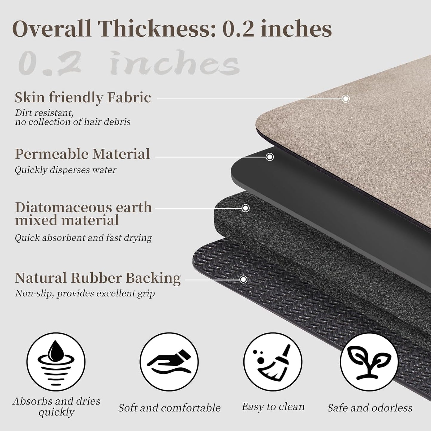 Taupe Long Bathroom Mat Rugs 59x17 Diatomaceous Earth Bath Mat Large Quick Dry Bath Mat Non Slip Rubber Backed Super Absorbent Shower Mat, Thin Bathroom Runner Rugs Floor Mat Fit Under Door