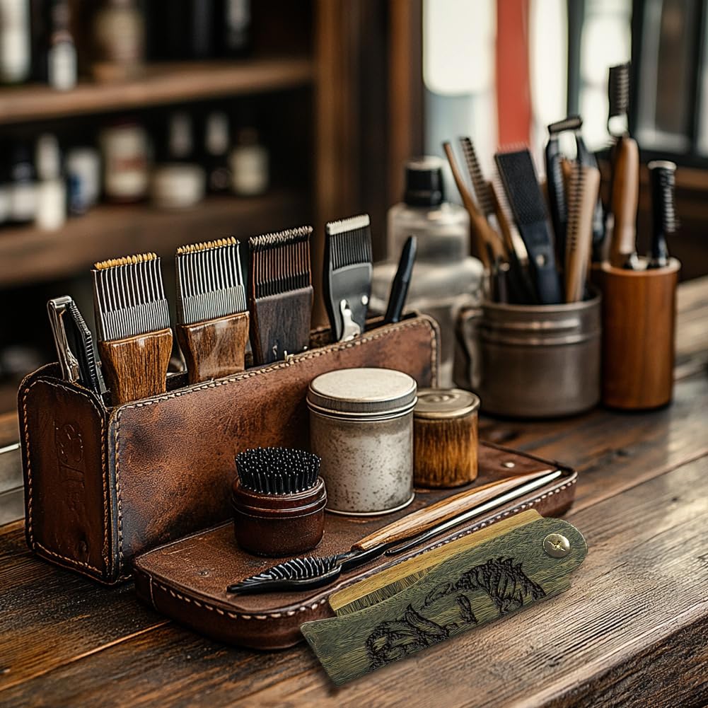 CHGCRAFT Folding Wooden Comb Foldable Beard Comb Carved Wooden Combs Fine Tooth Hair Combs with Imitation Leather Carrying Pouch for Men Grooming Mustaches Head Hair Husband Gift