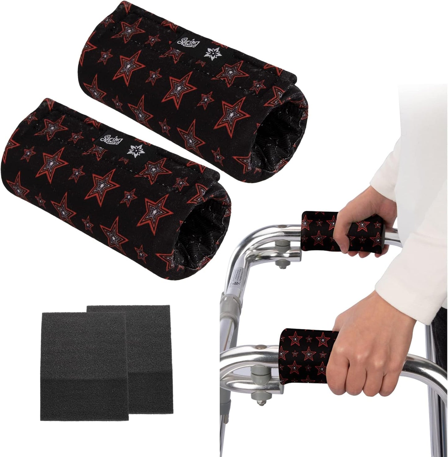 Spring Seaon Universal Walker Handle Padded -Hand Grip (2 Pack) Covers Non-Slip Cushion Padding for Folding Rolling Walker,Rollator Handle-Crutch Handle Pad Grips- Mobility Aid