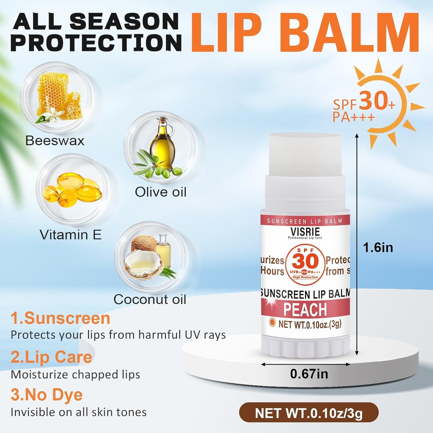 SPF 30 Sunscreen Lip Balm, SPF Lip Balm Bulk 20 Count, Broad Spectrum UVA/UVB Lip Sunscreen with Vitamin E and Coconut Oil- 10 Flavors