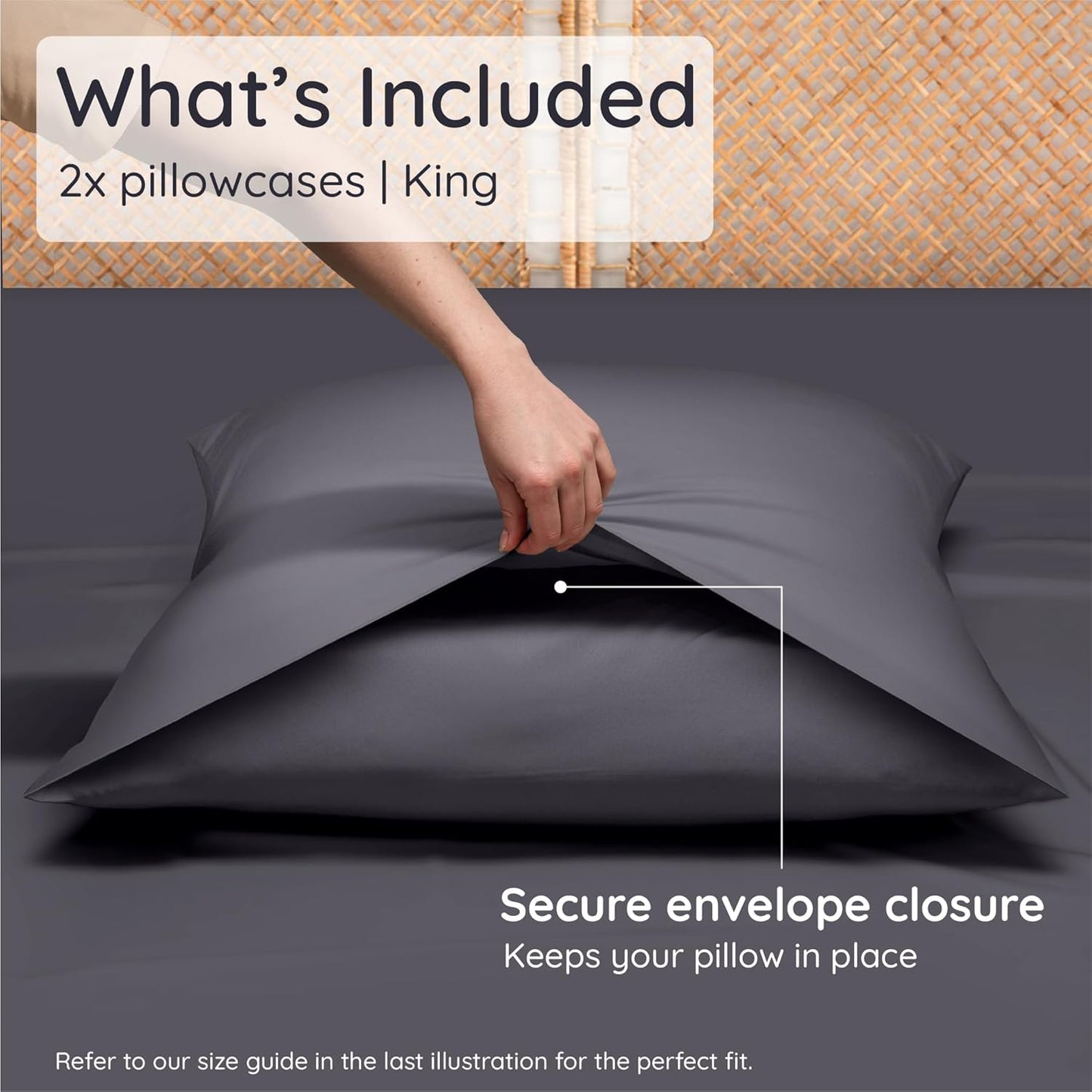 Bambaw 100% Viscose Derived from Bamboo Pillowcases King Size – Set of 2 King Size Cooling Pillow Cases for Hot Sleepers with Envelope Closure, Breathable & Super Soft Pillow Cases (Charcoal)
