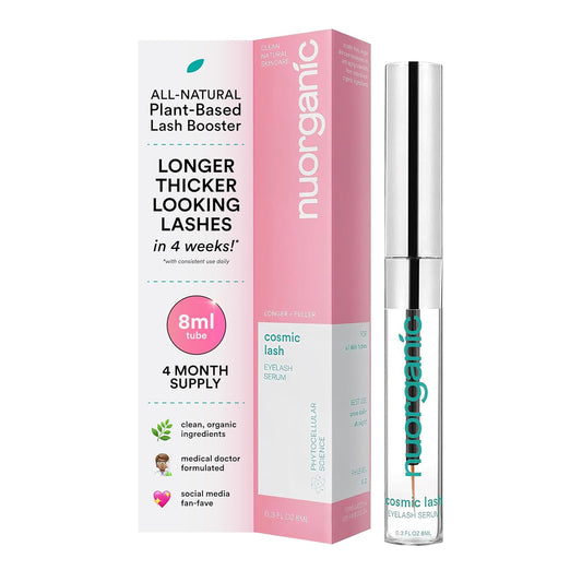 nuorganic Cosmic Lash Serum Without Prostaglandins | Eyelash Growth Serum for Thicker, Longer, More Defined Lashes | 4-Month Supply XL Size | Made in USA | cGMPA Certified Lab | 8ml