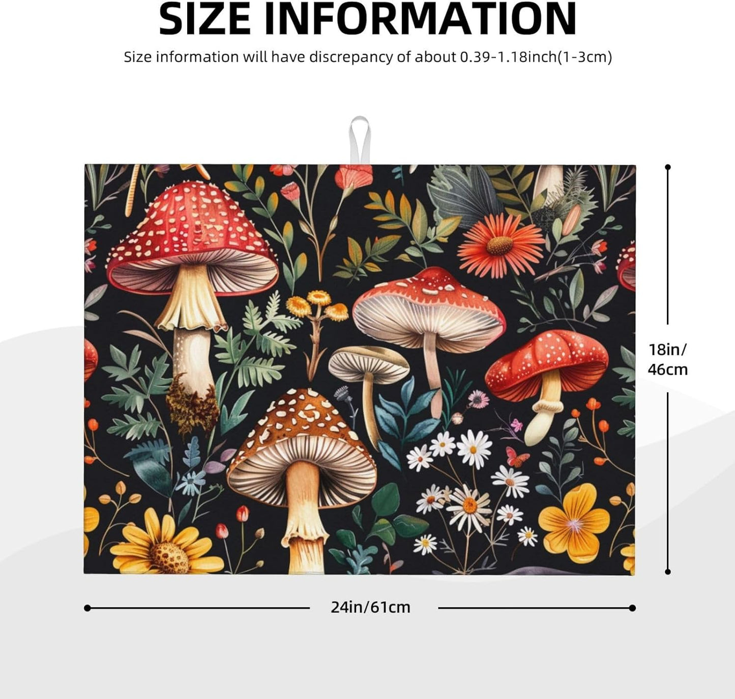 Forest Floral Mushroom Dish Drying Mat For Kitchen Counter Absorbent Large Kitchen Fast Dry Pad Reusable Washable Protector Rack Large Mat 18 X 24