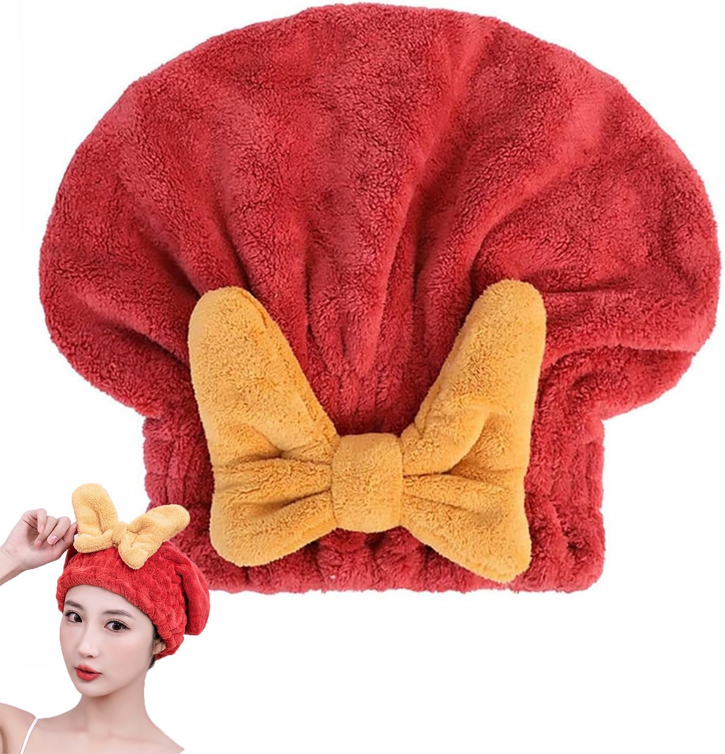 Ultra Absorbent Hair Quick Drying Towel for Women Girls New Microfiber Hair Towel Wrap Dry Turban Soft Bow Tie Plopping Head Towels Shower Cap for Kids (Red)