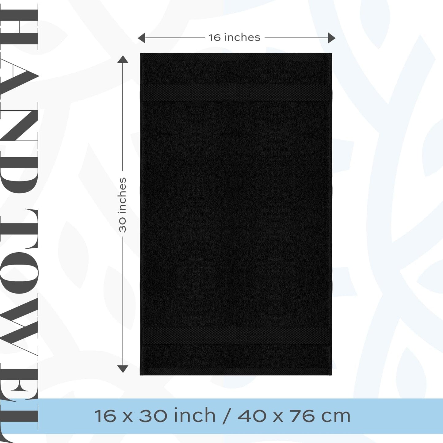 White Classic Luxury Black Hand Towels - Soft 100% Turkish Cotton | Highly Absorbent Hotel spa Bathroom Towel Collection | 16x30 Inch | Set of 6