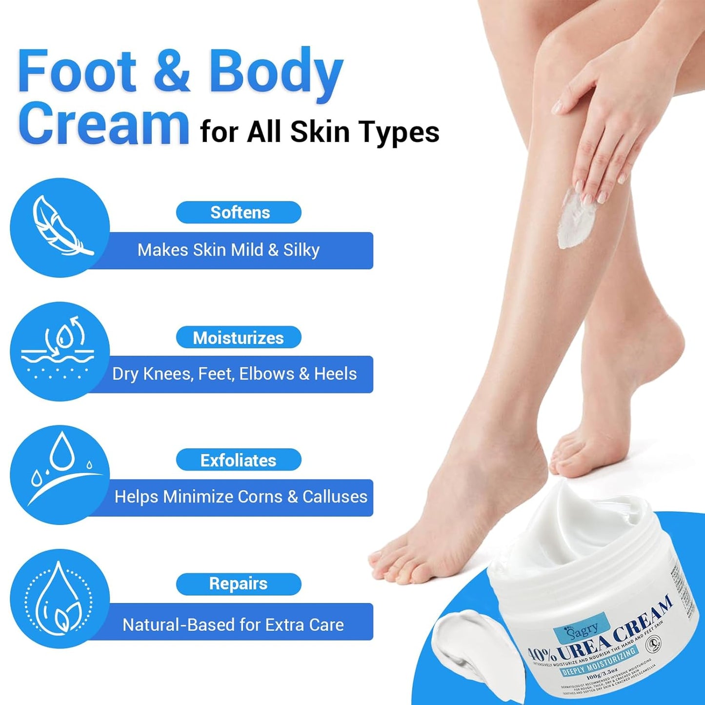Urea Cream 40 Percent for Feet Maximum Strength, Foot Cream for Dry Cracked Heels Feet Knees Elbows Hands, Urea 40% Cream for Deep Moisturizes, Callus Remover, Heel Crack Repair