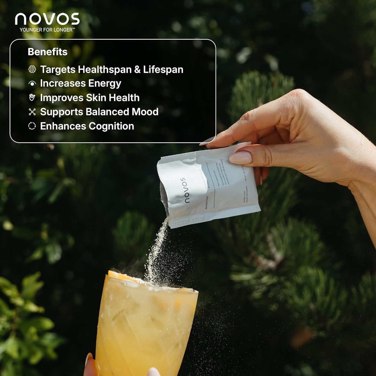NOVOS Core Longevity Mix, Anti-Aging Supplement, Drink Powder Packet Unflavored - Skin Support, Energy, Mood Support, Sleep and Cognition Support - 30 Servings