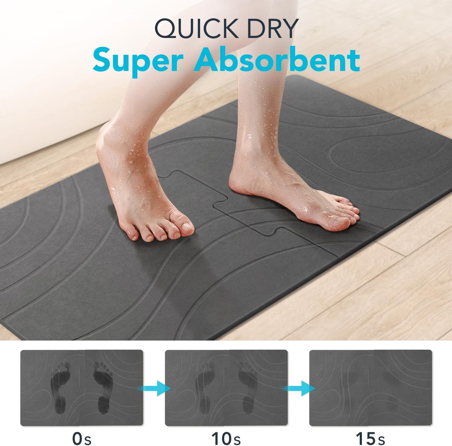 32 * 20 Large Stone Bath Mat for Bathroom Quick Dry Diatomaceous Earth Bath Mat, Non Slip Magic Absorbent Bathroom Floor Shower Mat Water Absorbing Diatomite Stone Dying Bathmat Grey