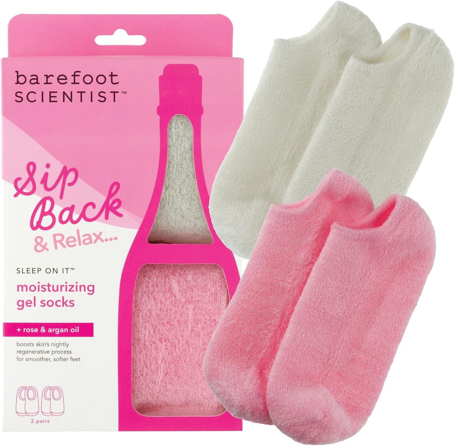 Barefoot Scientist Sleep On It Overnight Moisturizing Gel Socks, Nourish Your Feet, Sip Back & Relax, Pink and Champagne, 2 Pack