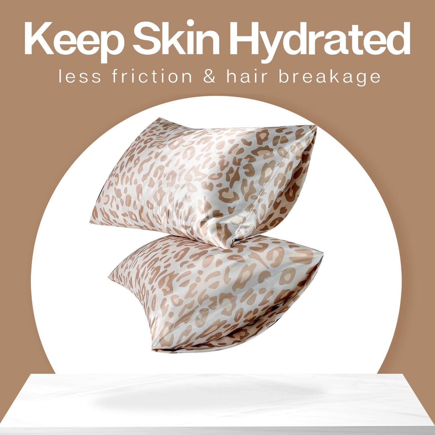 MR&HM Satin Pillowcase for Hair and Skin, Silk Satin Pillowcase 2 Pack, Queen Size Pillow Cases Set of 2, Silky Pillow Cover with Envelope Closure (20x30, Champagne Leopard)