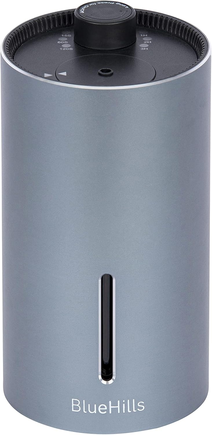 BlueHills Waterless Diffuser Cordless Car Essential Oil Aroma for Essential Oils Large Room Portable USB Travel Hotel Home Long Run Timer Compact Battery-Operated Small Diffusers - J02 Silver Gray