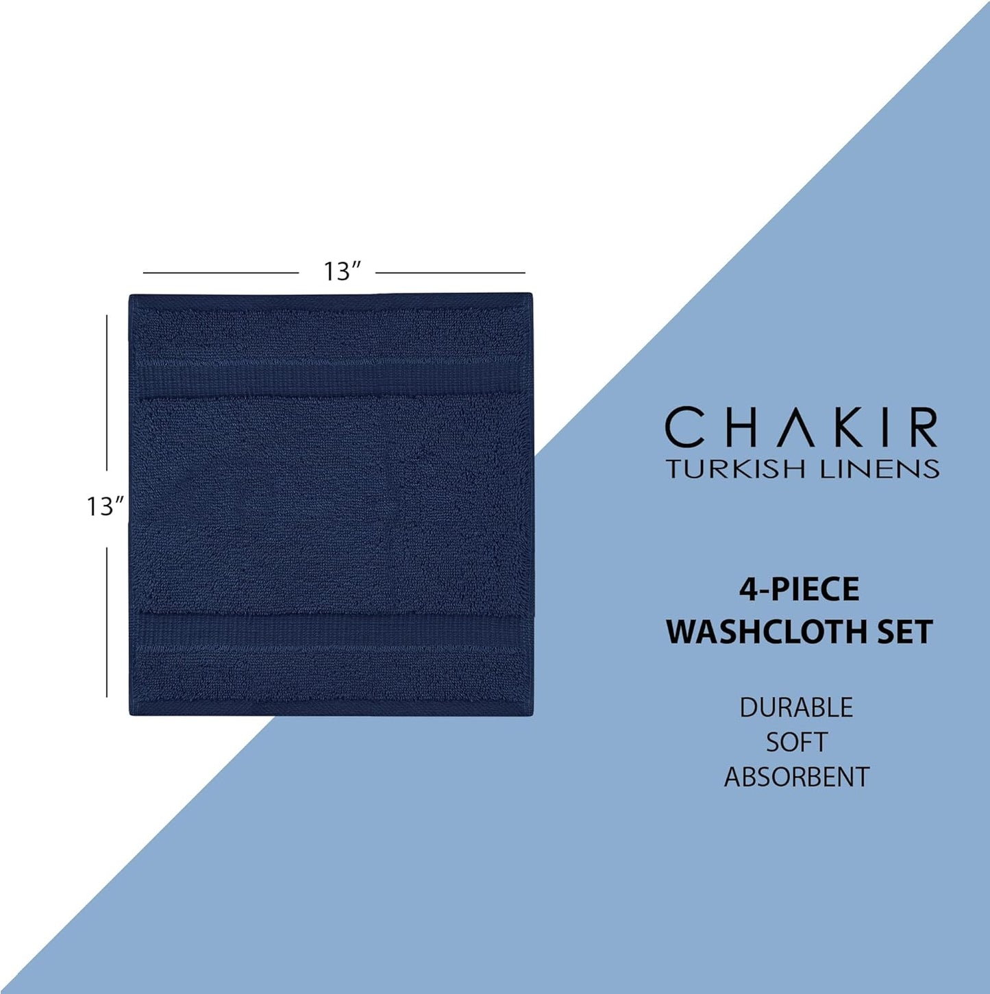 Chakir Turkish Linens | Hotel & Spa Quality 100% Cotton Premium Turkish Towels | Soft & Absorbent (4-Piece Washcloths, Navy)