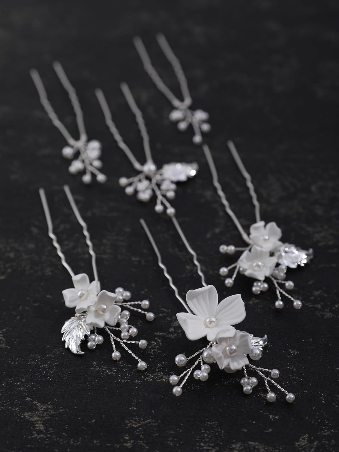 Handmade Pearl Bridal Wedding Hair Pins 6Pcs White Flower Gold Leaf Pearls Clips Bridal Hair Accessories for Women Brides Bridesmaid