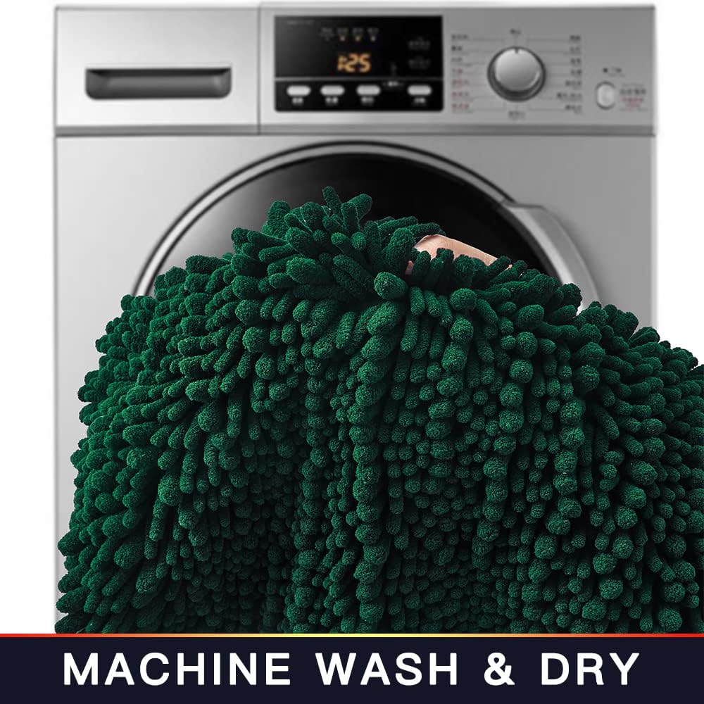 Walensee Bathroom Rug Non Slip Bath Mat (24x17 Inch Hunter Green) Water Absorbent Super Soft Shaggy Chenille Machine Washable Dry Extra Thick Perfect Absorbant Best Small Plush Carpet For Shower Floor