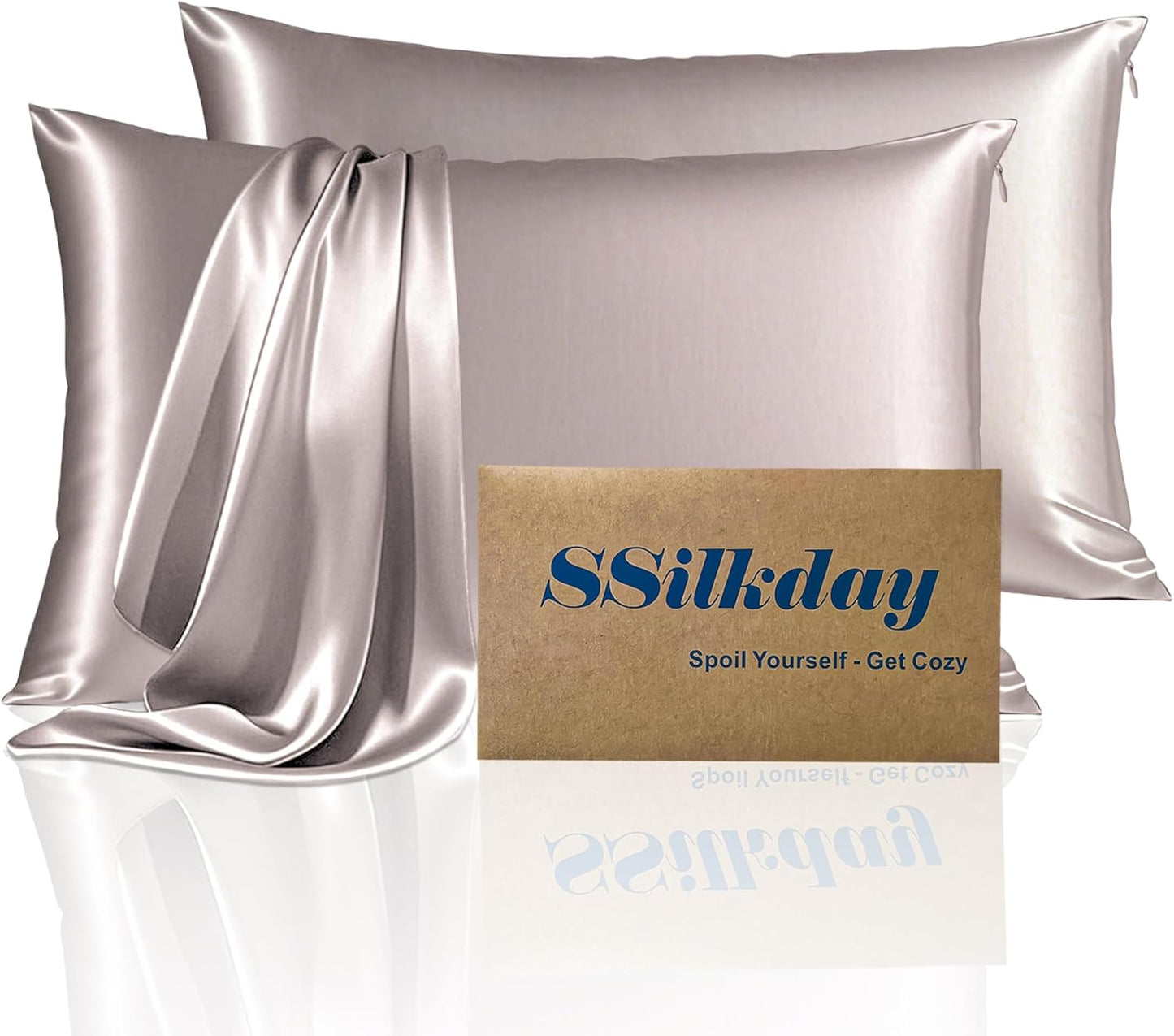 Mulberry Silk King Size Pillow Cases Set of 2, Ultra Smooth Soft Breathable Cooling Pillow Cases for Hot Sleepers, Silk Satin Pillowcases 2 Pack with Zipper for Hair and Skin, Gifts for Women