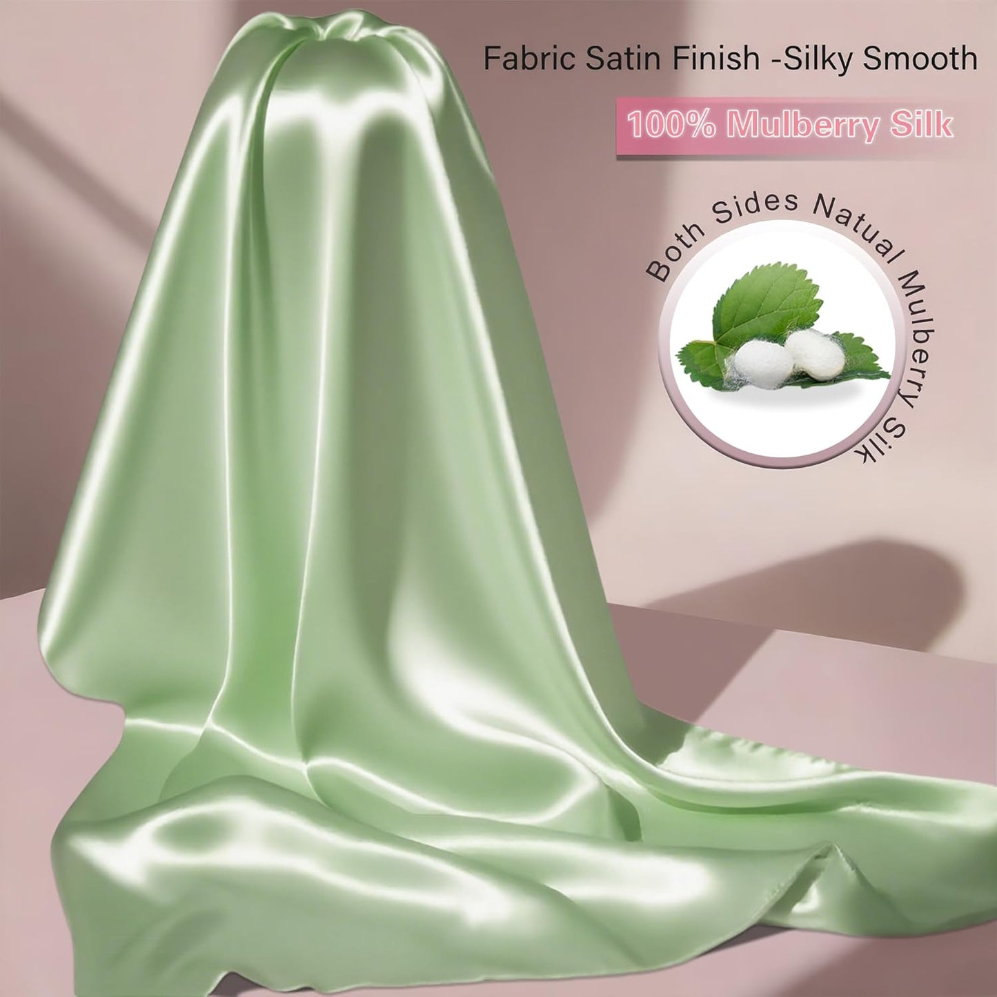 Mulberry Silk Pillow Cases with Zipper, Ultra Smooth Soft Breathable Cooling Pillow Cases for Hot Sleepers, Silk Satin Pillowcase for Hair and Skin, Gifts for Women (Sage Green, King Size, 1 Pack)